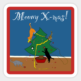 Meowy X-mas mayhem with background Sticker